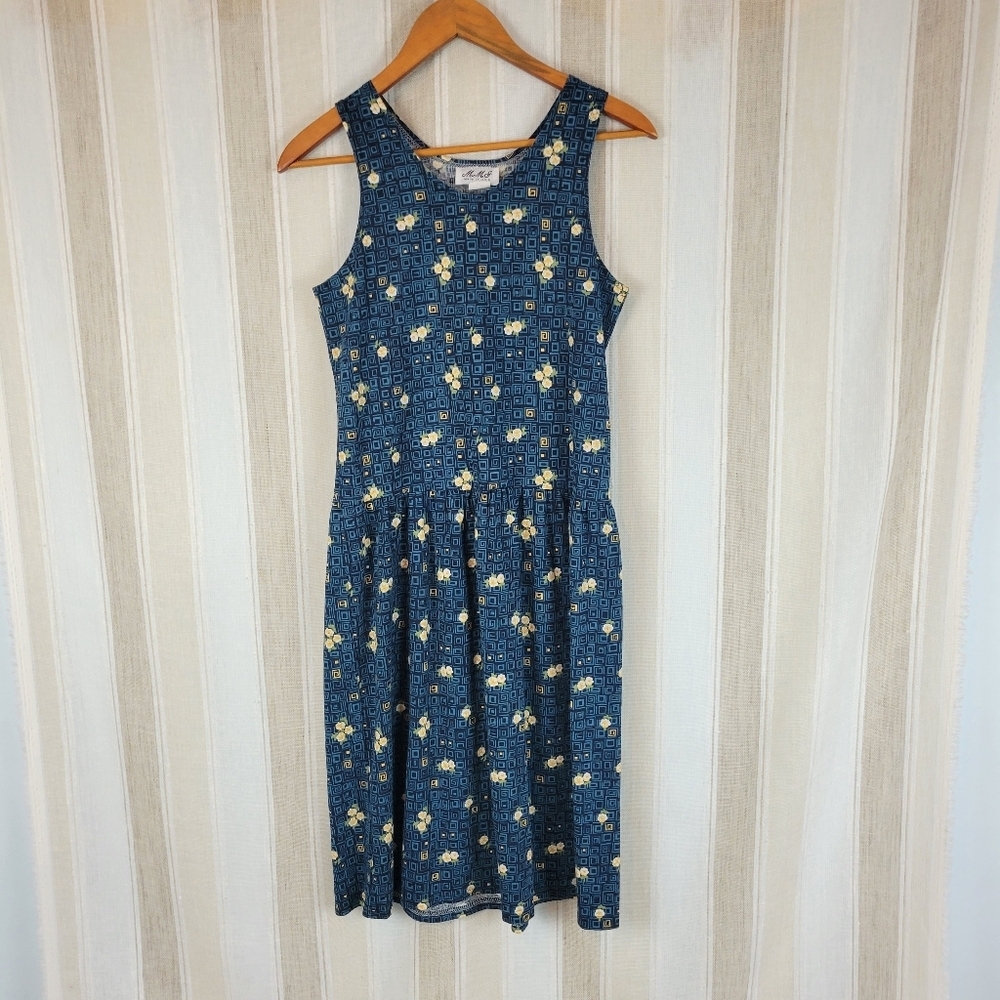 Vintage MMJ Floral Sundress Midi Dress Blue Size‎ Small